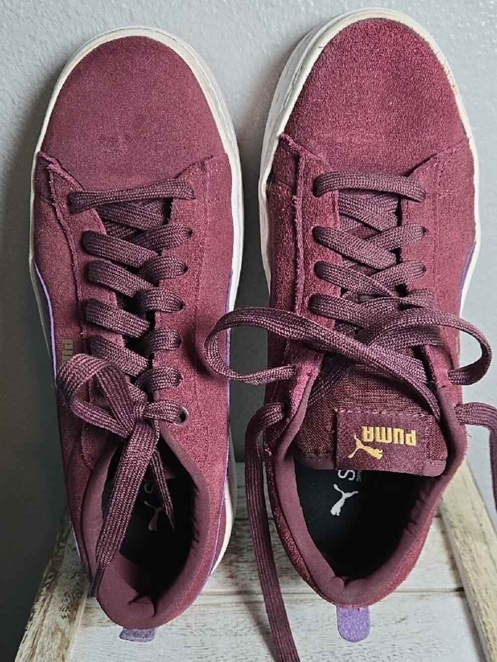 Puma Suede Platform Sneaker - Burgundy with Gold Logo - Picture 4 of 6